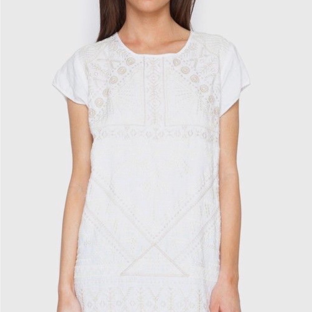 Johnny Was White Embroidered Tunic Top